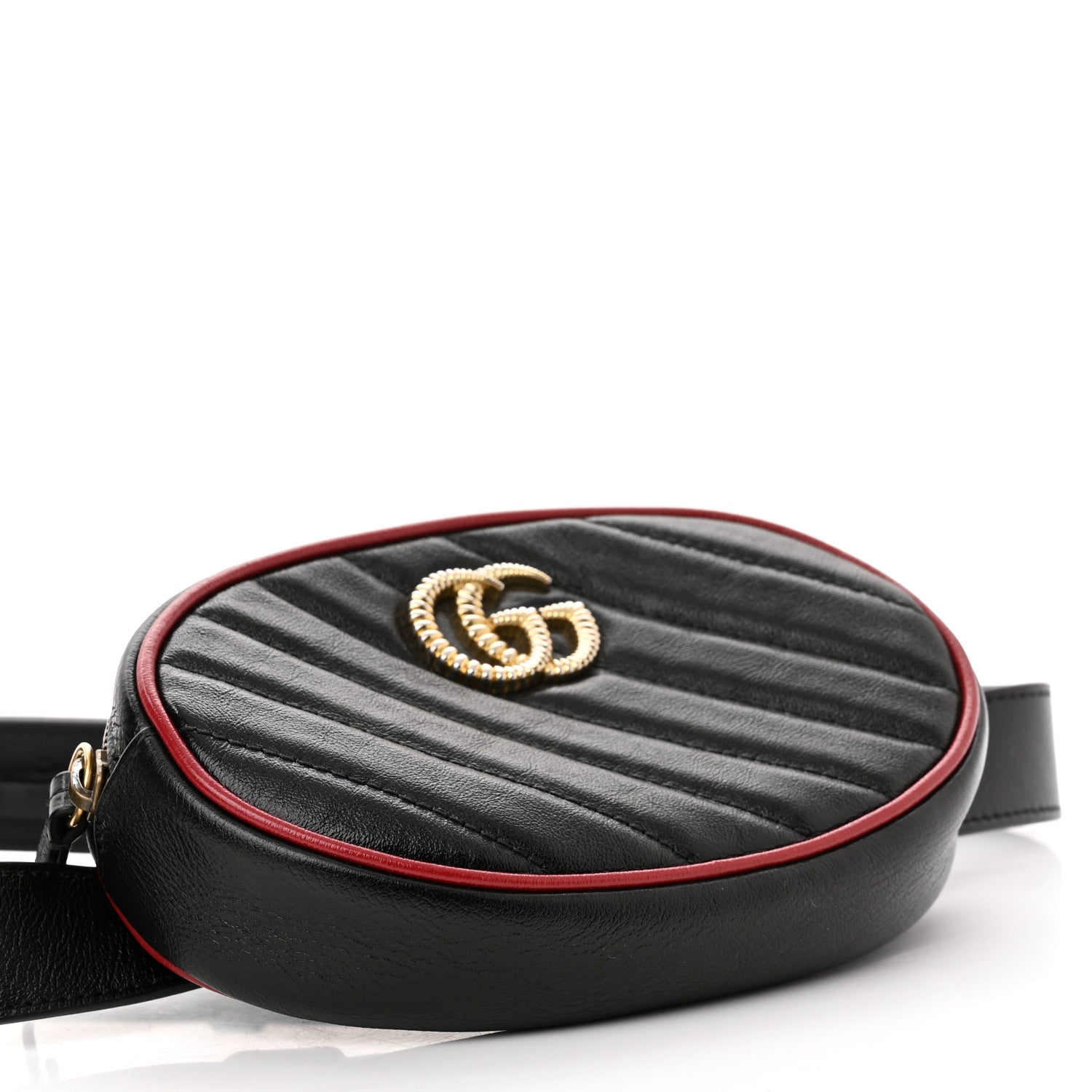 Gucci Azalea Calfskin Matelasse Diagonal Torchon GG Marmont Belt Bag 85 34 Black Romantic Cerise 4 of 12