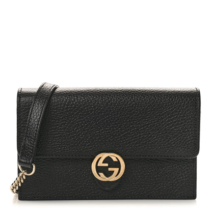 Gucci Dollar Calfskin Interlocking G Chain Wallet Black 1 of 9