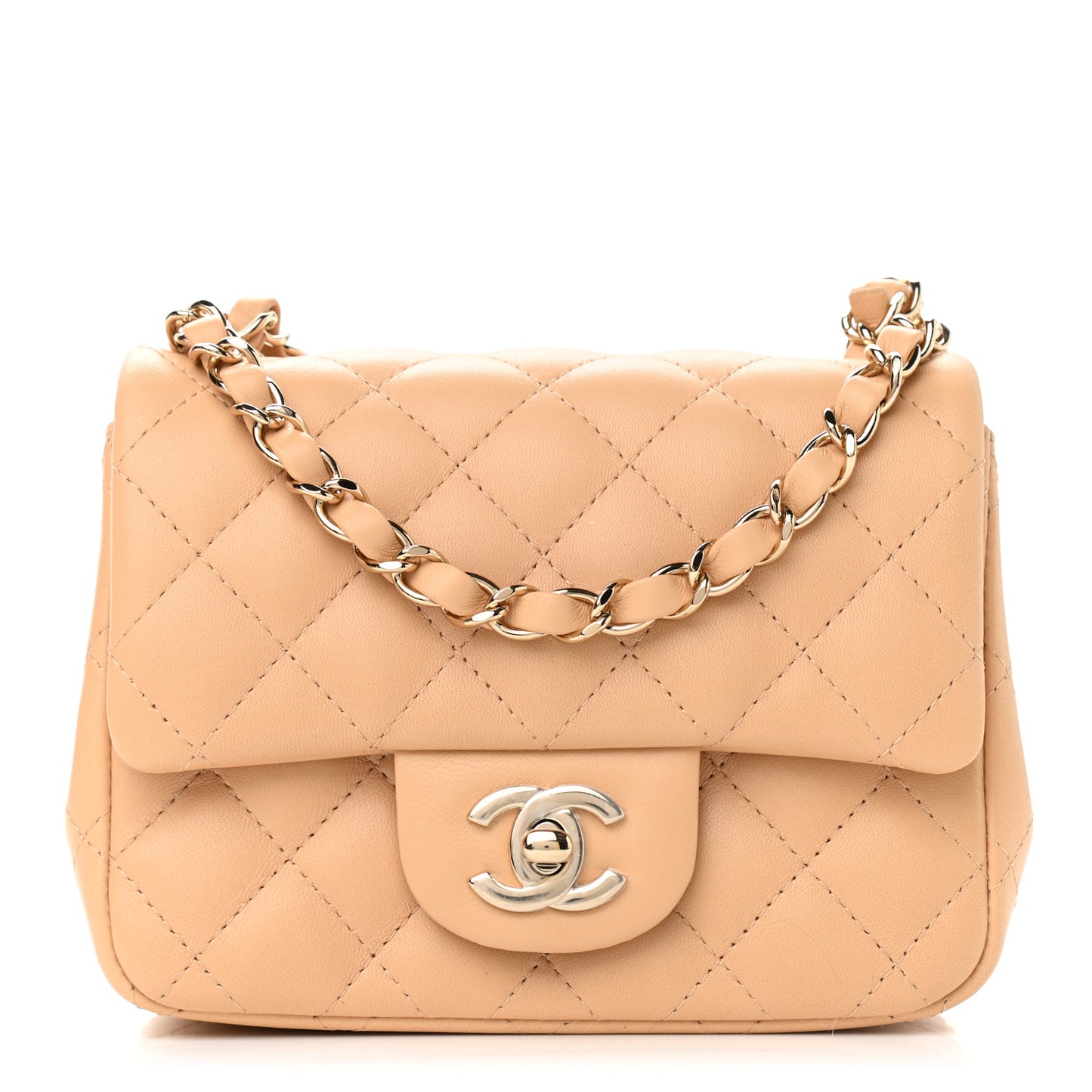 Lambskin Quilted Mini Square Flap Beige