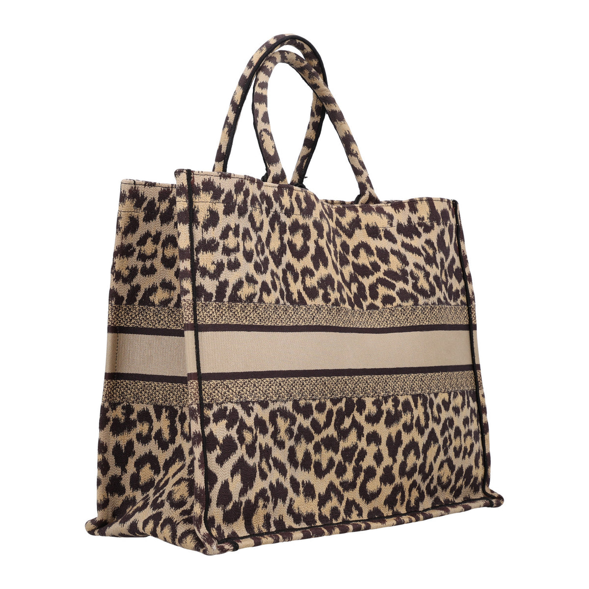 Christian Dior Canvas Mizza Embroidered Large Leopard Book Tote Beige 2 of 9