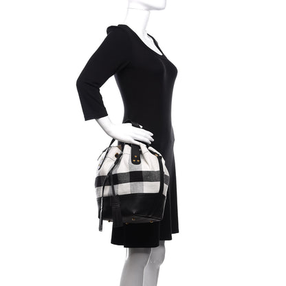 Burberry Grainy Calfskin House Check Canvas Small Heston Crossbody White Black 3 of 10
