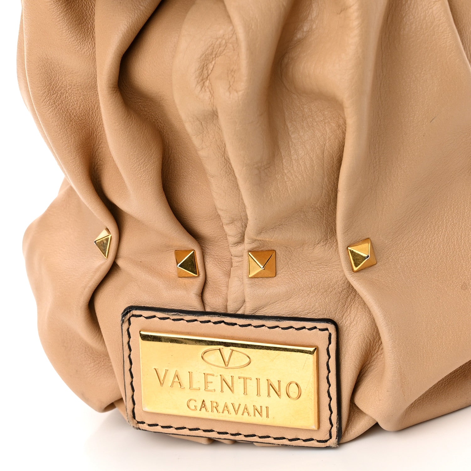 Valentino Garavani Lambskin Pleated Studded Maizeon Tote Tan 7 of 16