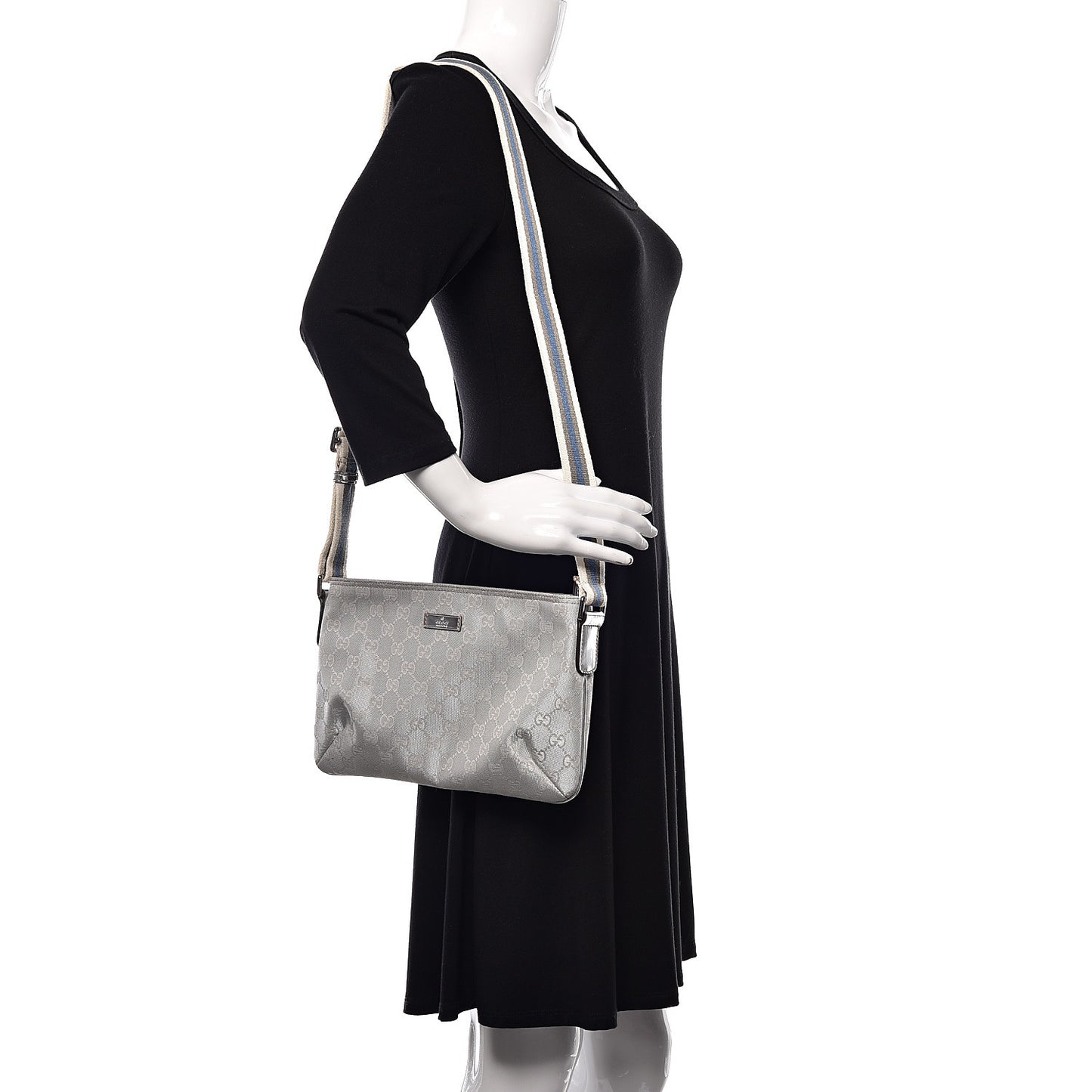 Metallic Monogram Web Small Flat Messenger Crossbody Silver