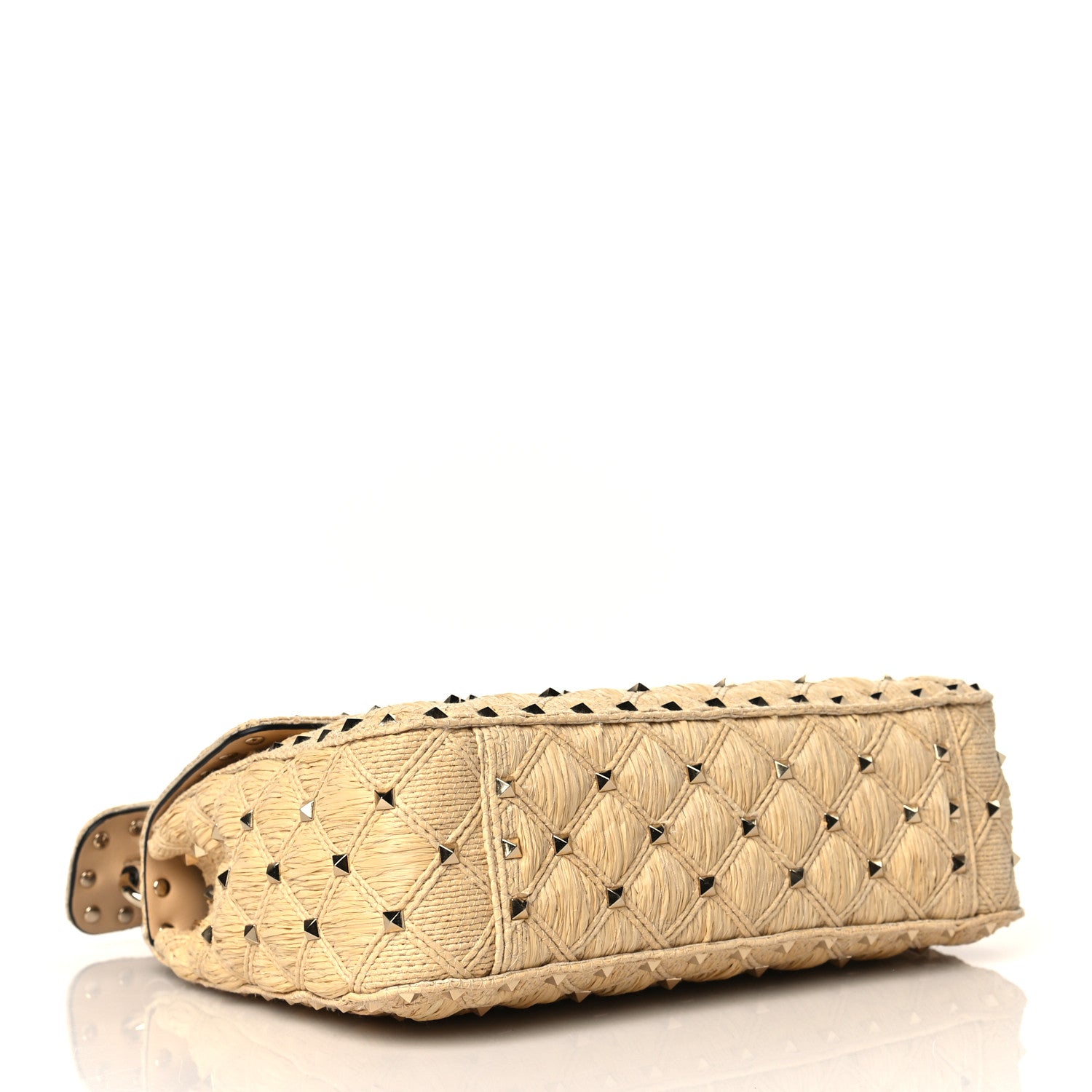 Valentino Garavani Raffia Lambskin Medium Rockstud Spike Shoulder Bag Naturale 3 of 8
