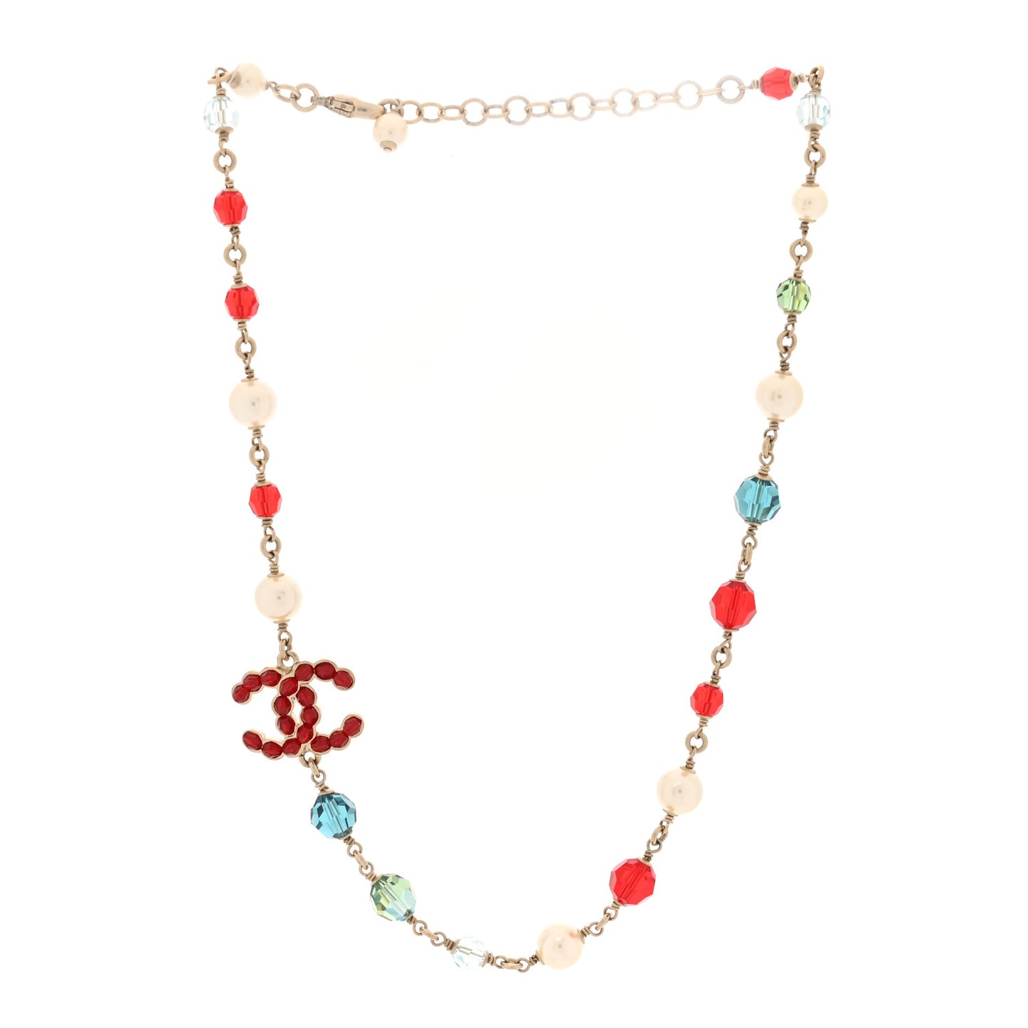 Pearl Beaded Crystal CC Necklace Gold Multicolor