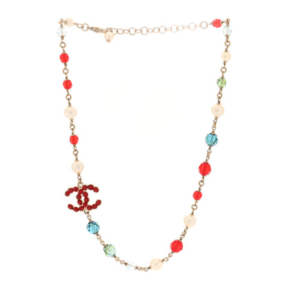 Chanel Pearl Beaded Crystal CC Necklace Gold Multicolor 3 of 5