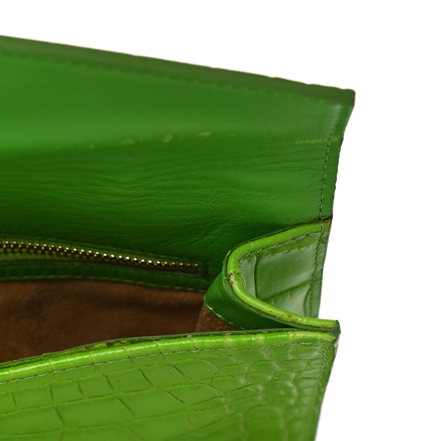 Calfskin Crocodile Embossed Rivera Clutch Lime