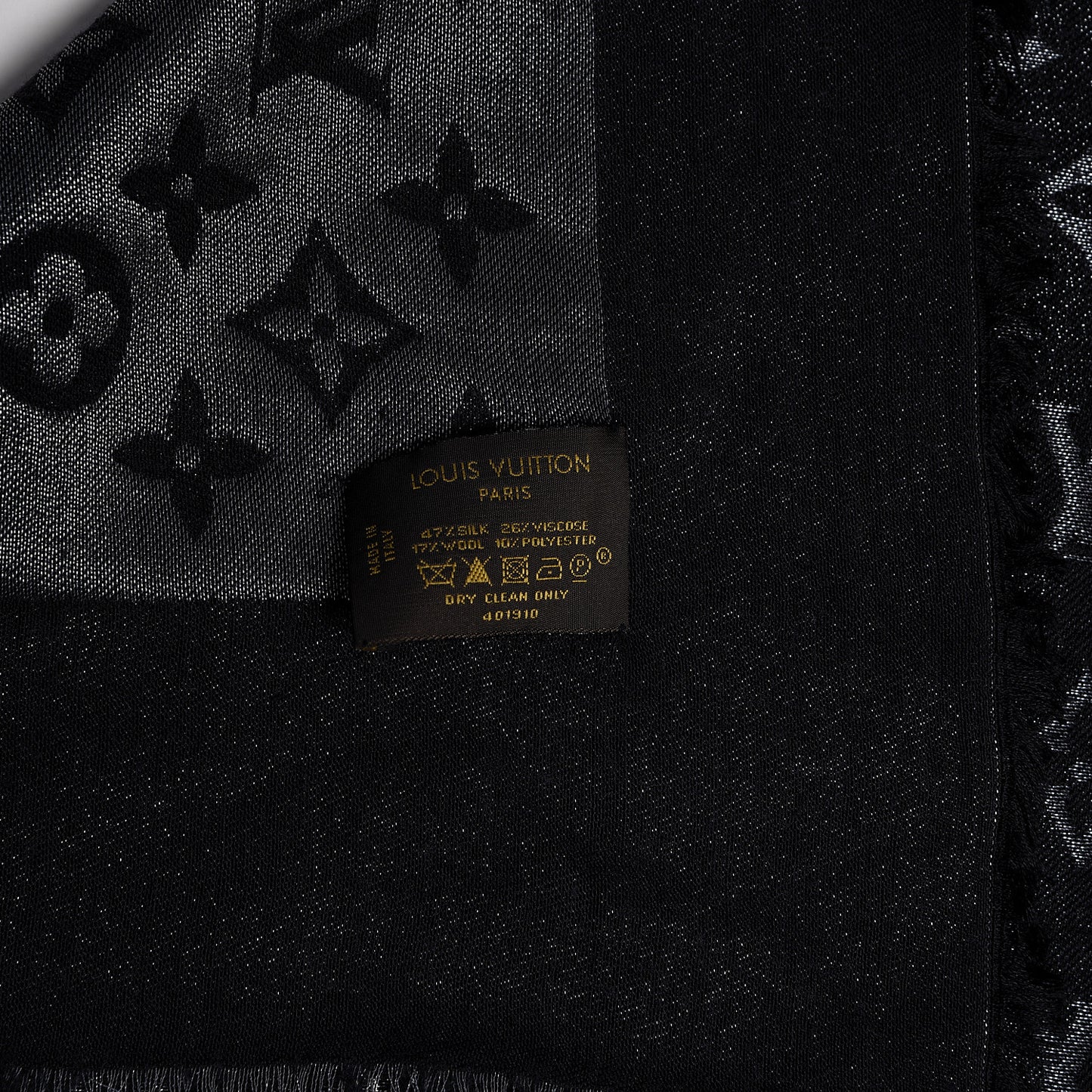 Silk Lurex Wool Monogram Shine Shawl Black