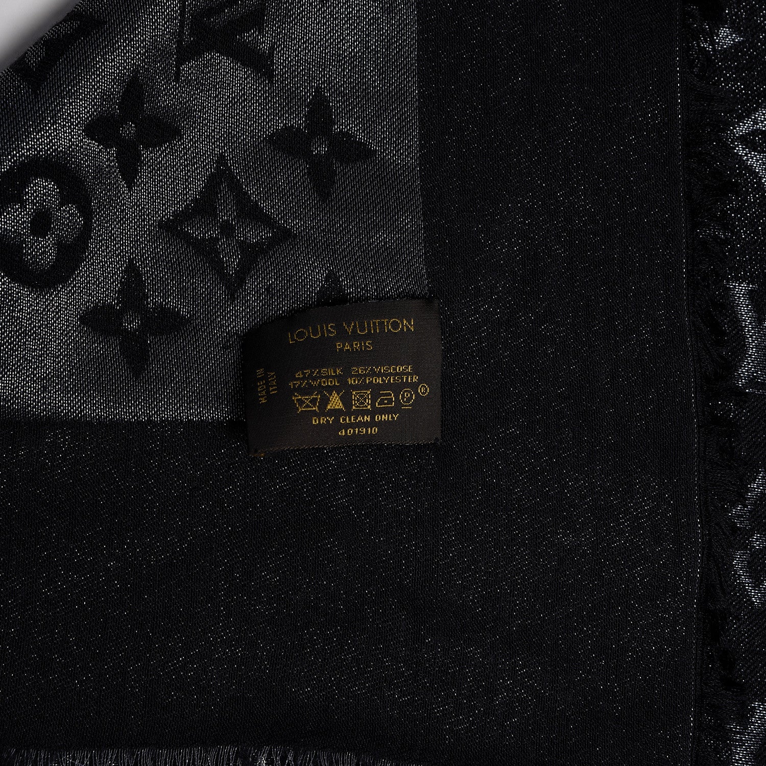 Louis Vuitton Silk Lurex Wool Monogram Shine Shawl Black 4 of 7