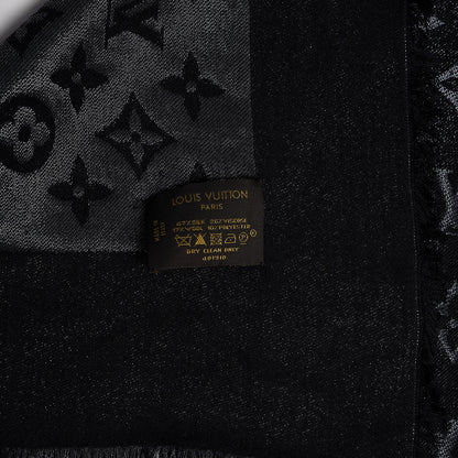 Louis Vuitton Silk Lurex Wool Monogram Shine Shawl Black 4 of 7