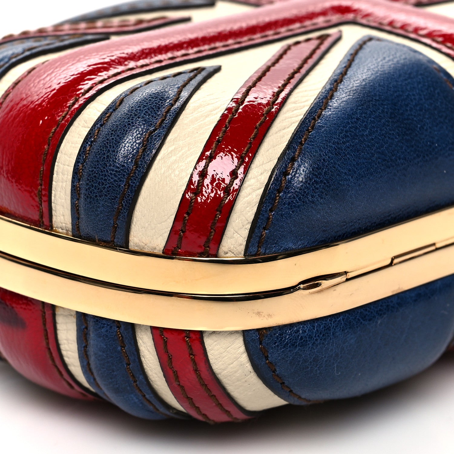 Alexander McQueen Patent Calfskin Britannia Skull Box Clutch Red Blue 10 of 12
