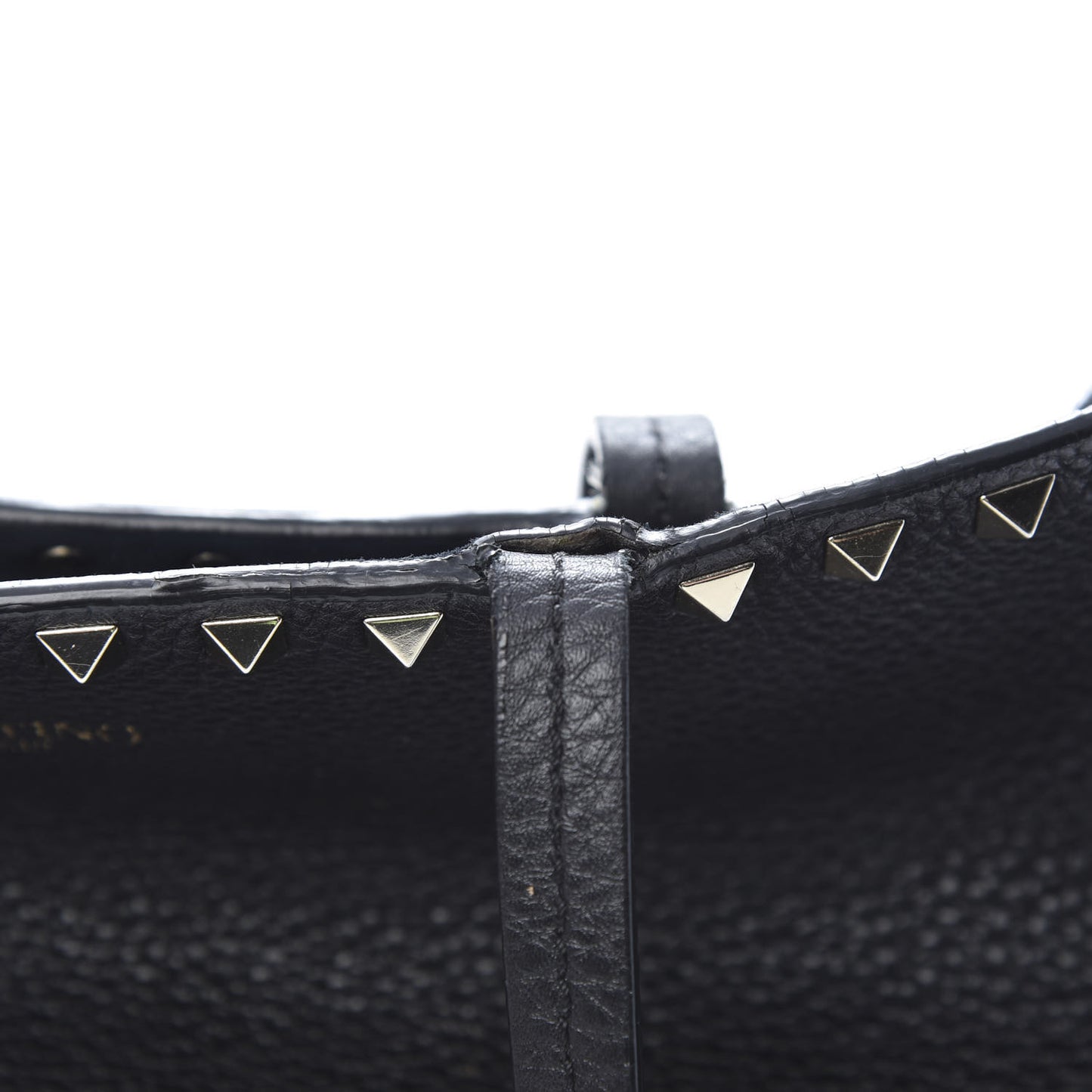 Grained Calfskin Rockstud Shoulder Tote Black