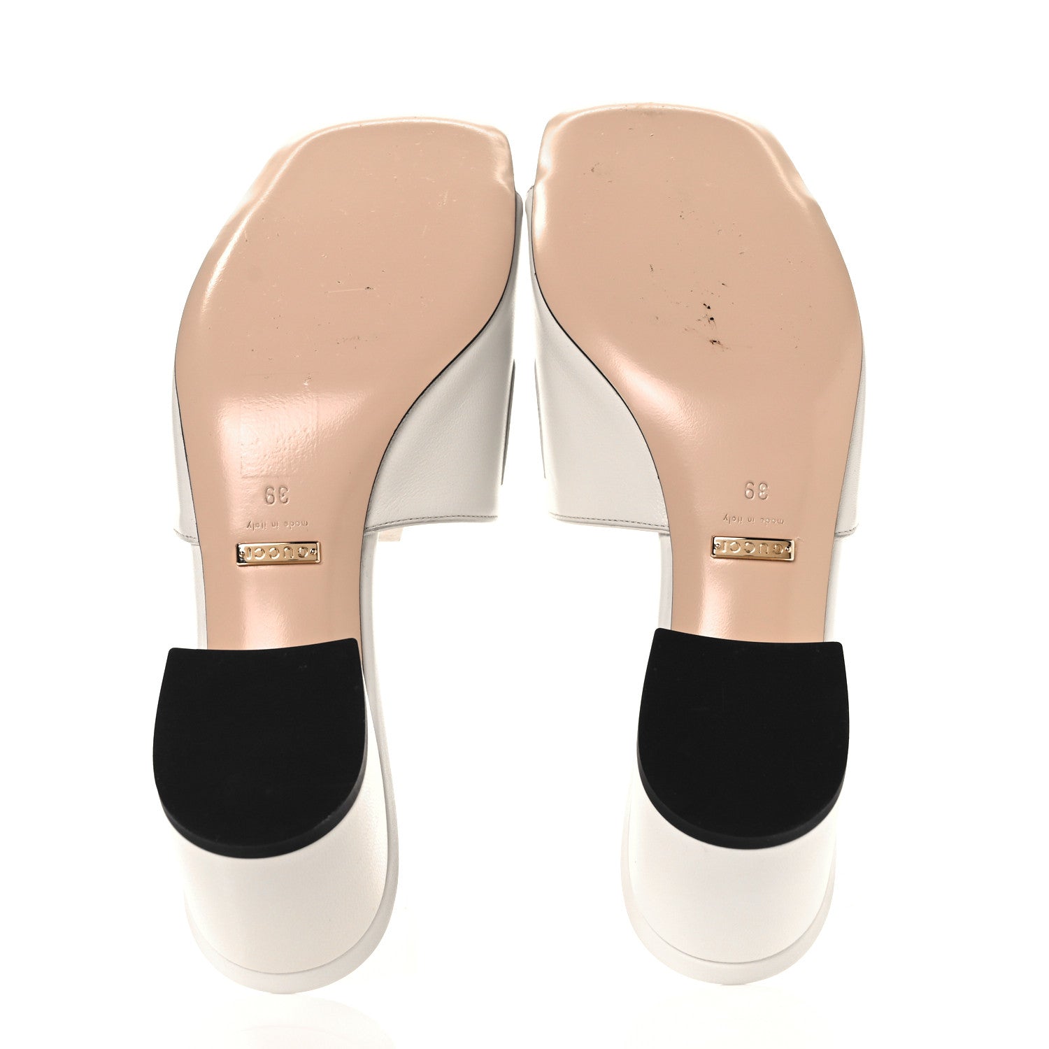 Gucci Malaga Kid Zumi Mid Heel Slide Sandals 39 Dusty White 5 of 13