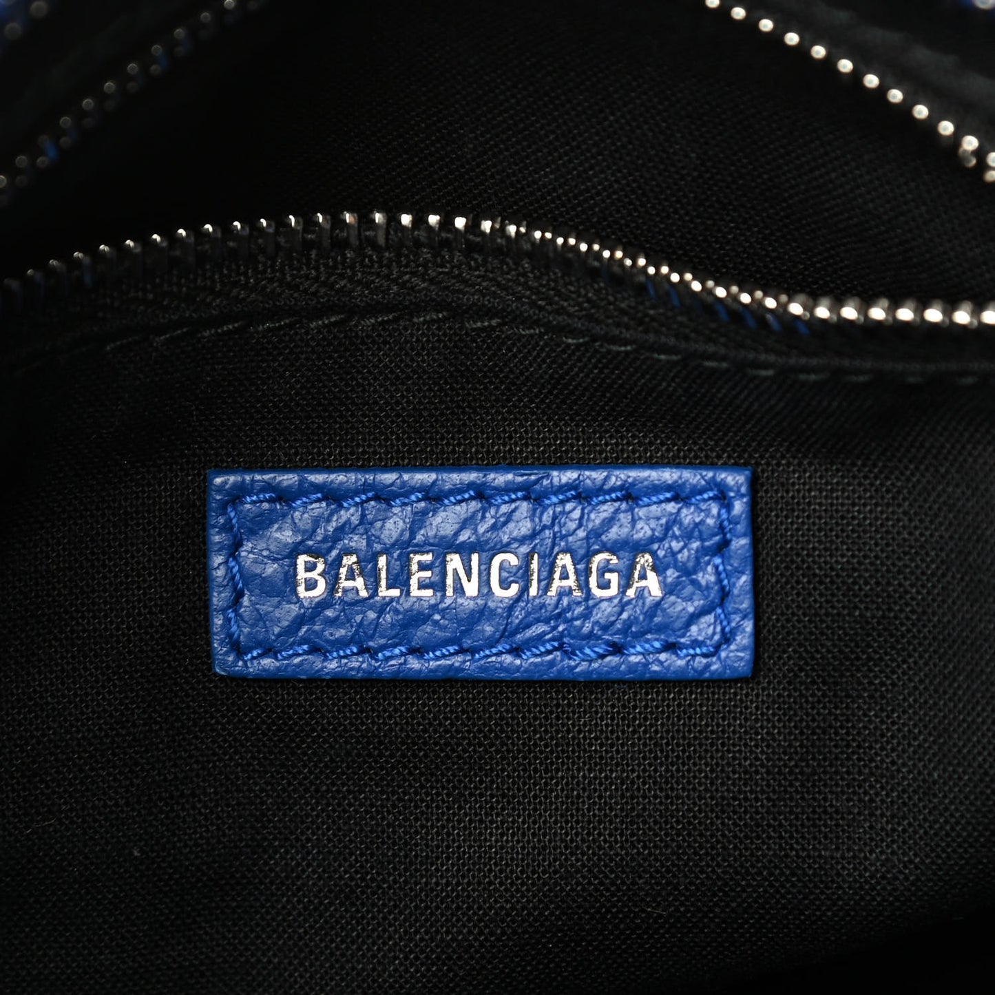 Agneau Classic Silver Hardware Mini City Logo Strap Bleu Electric Black