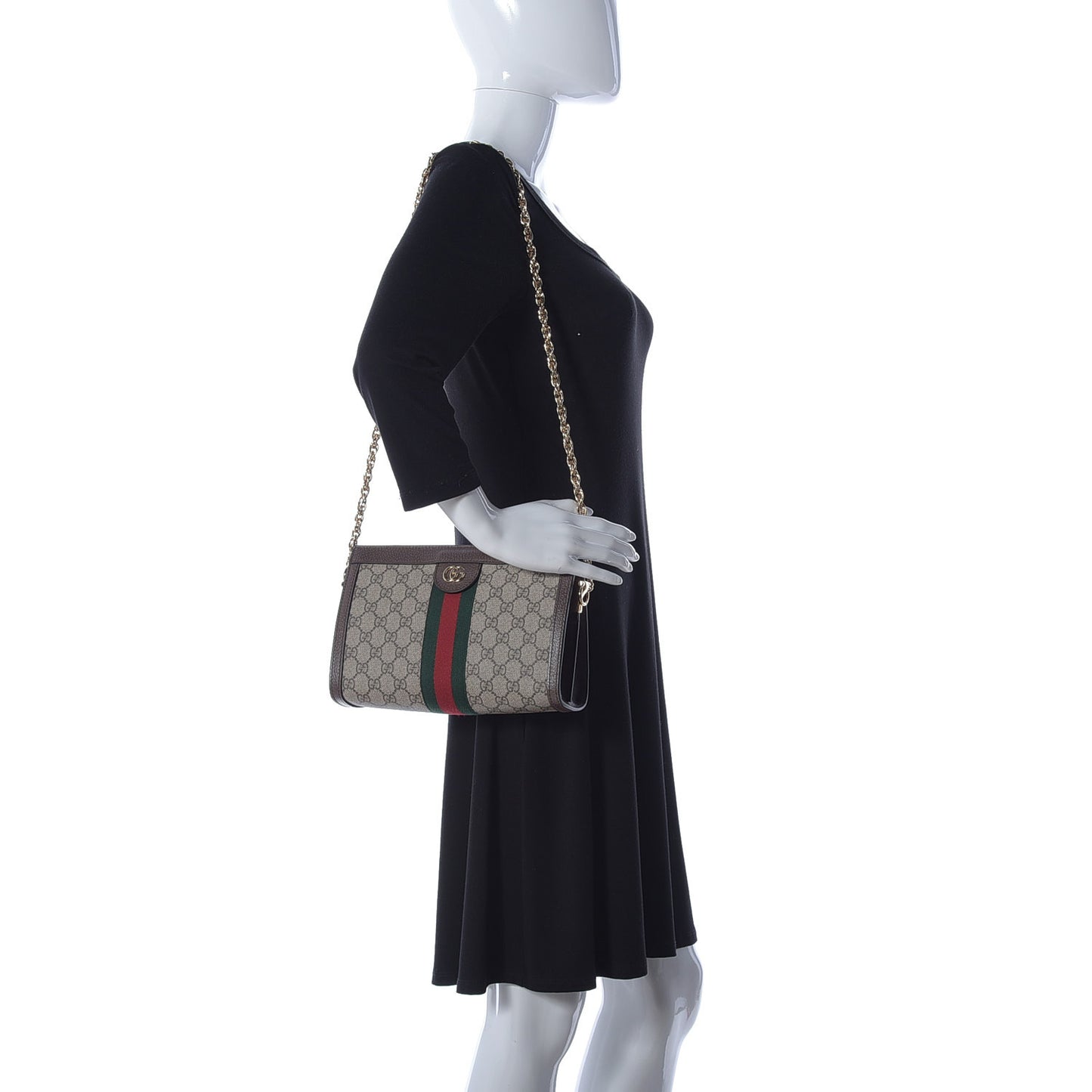 GG Supreme Monogram Web Small Ophidia Chain Shoulder Bag Brown