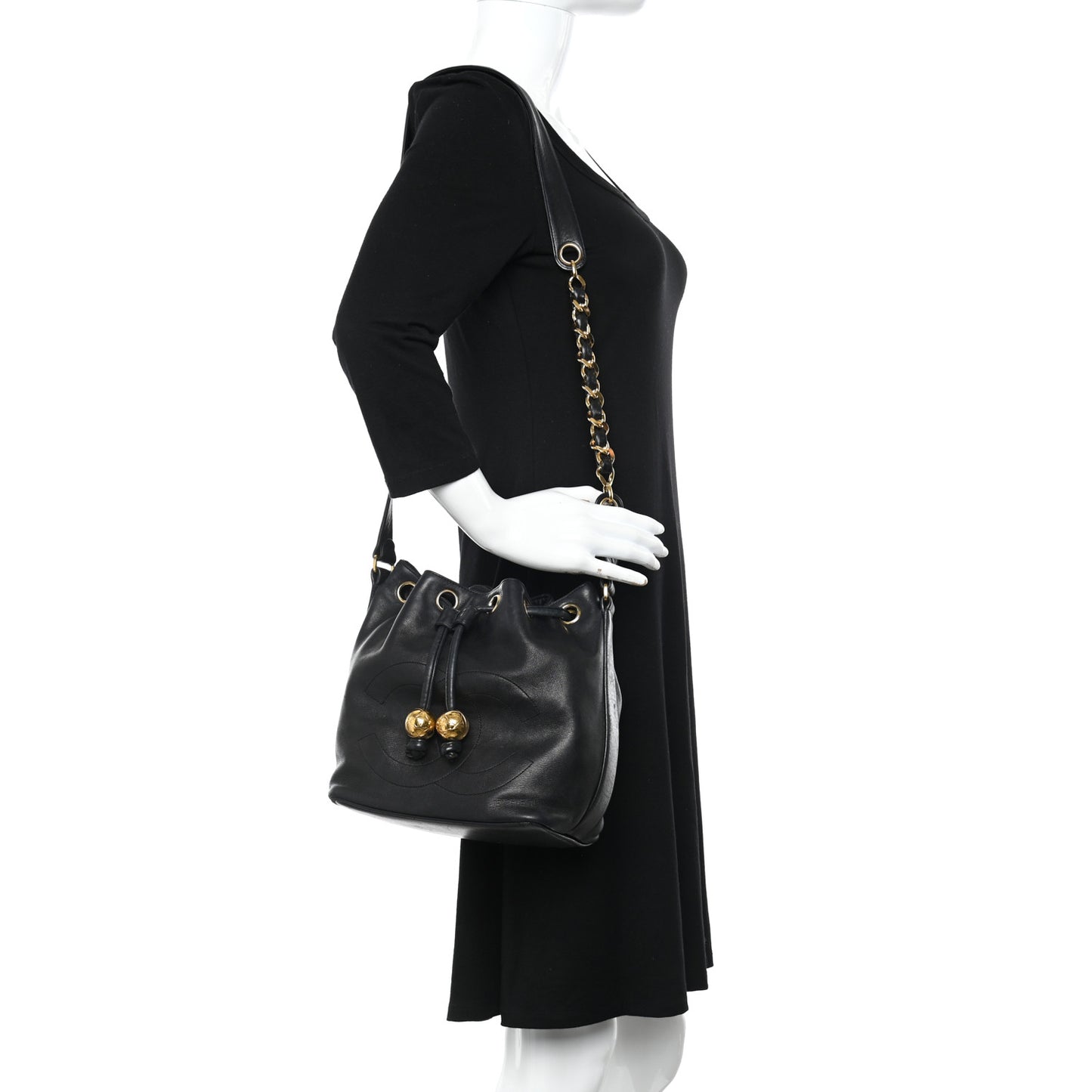 Lambskin CC Drawstring Bag Black