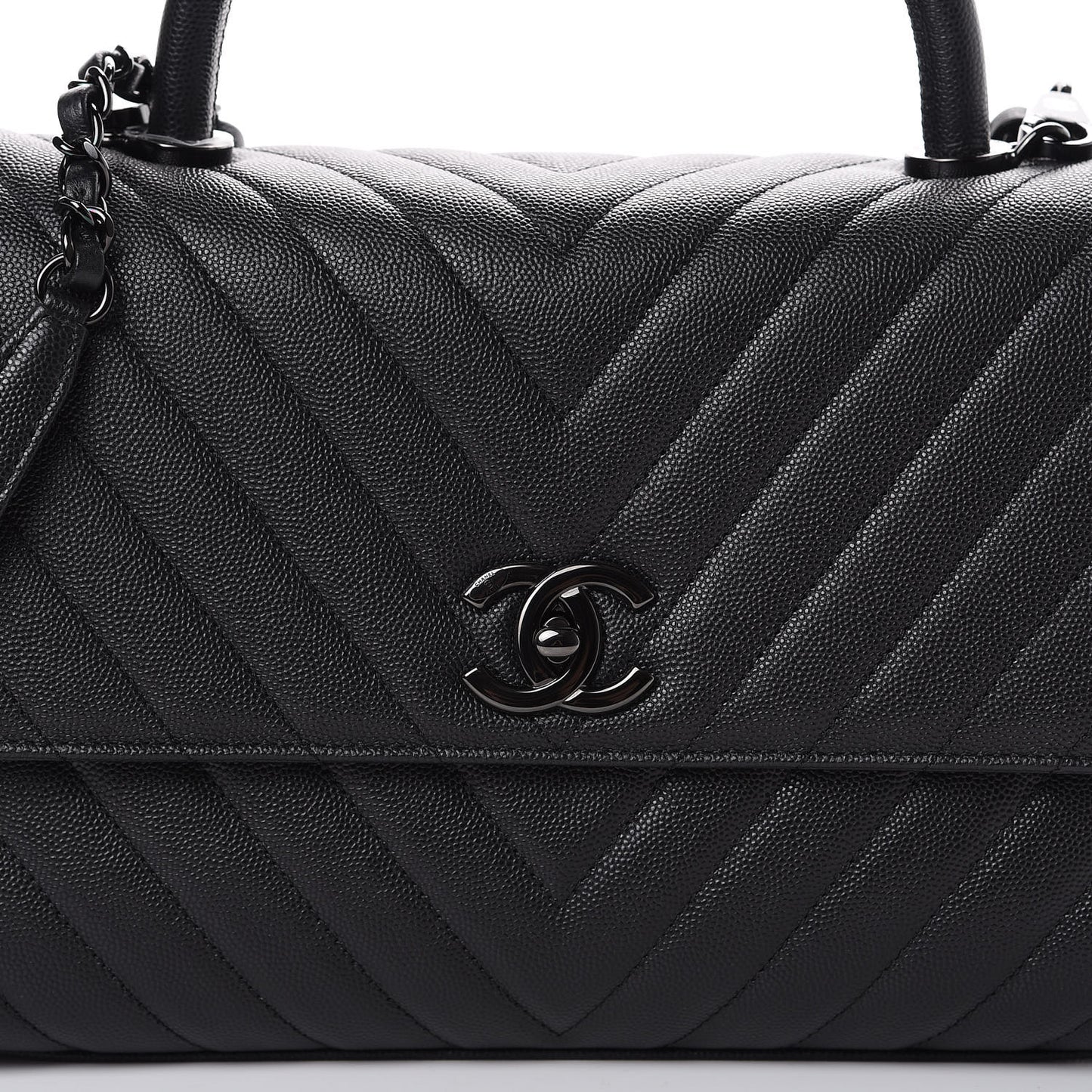 Caviar Chevron Quilted Small Coco Handle Flap So Black