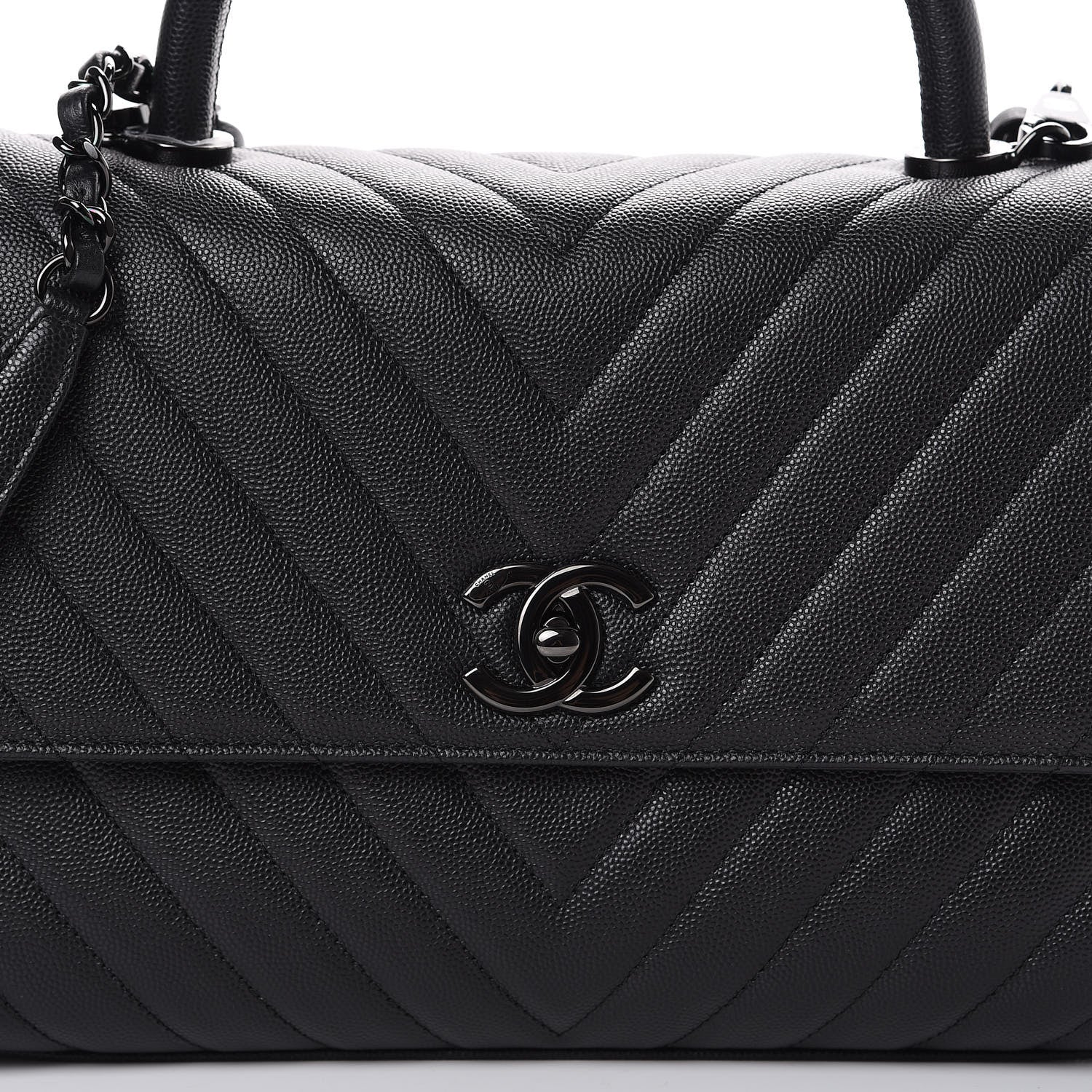 Chanel Caviar Chevron Quilted Small Coco Handle Flap So Black 7 of 11