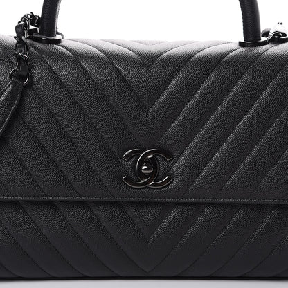 Chanel Caviar Chevron Quilted Small Coco Handle Flap So Black 7 of 11