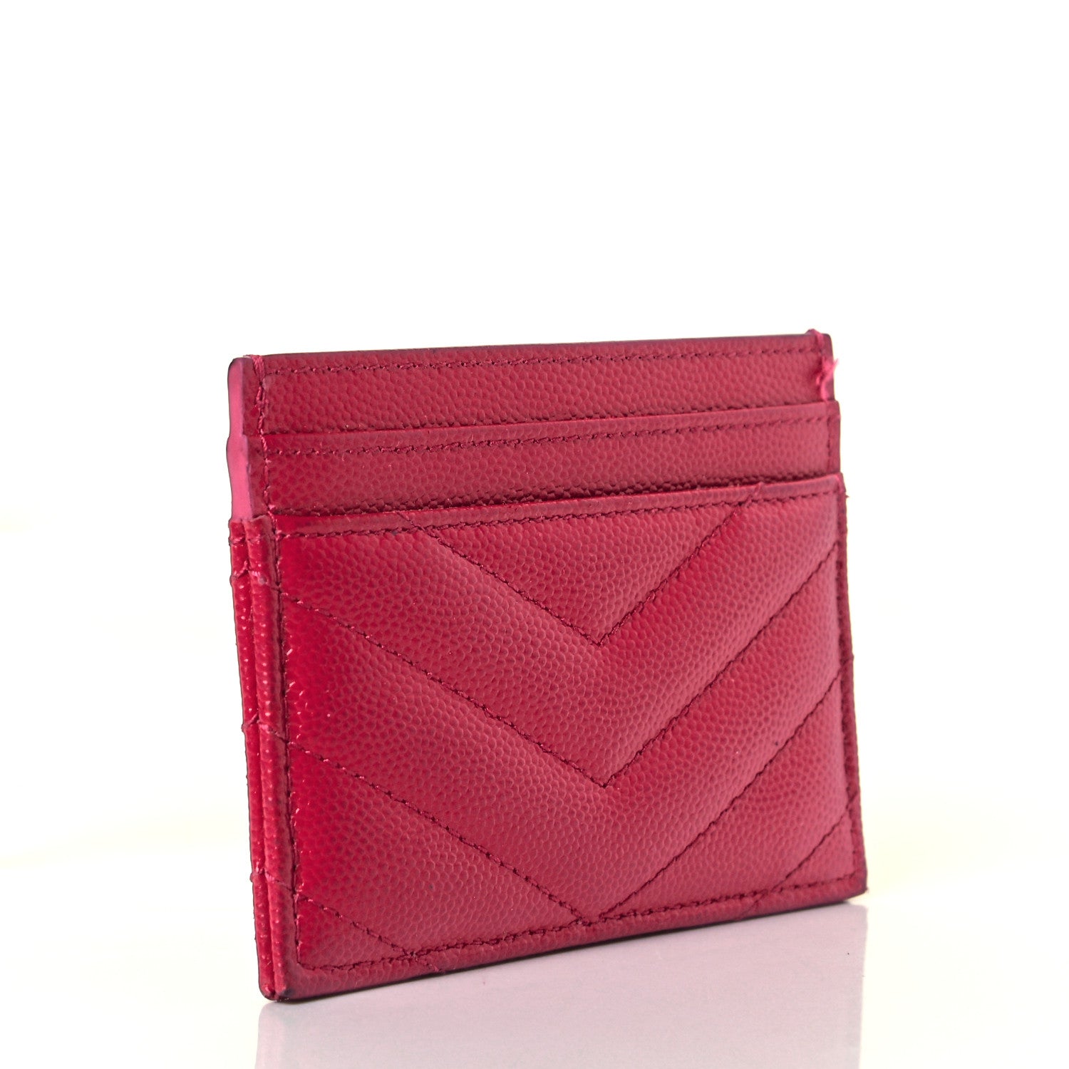 Saint Laurent Grain De Poudre Matelasse Chevron Monogram Credit Card Case Bubblegum 3 of 6