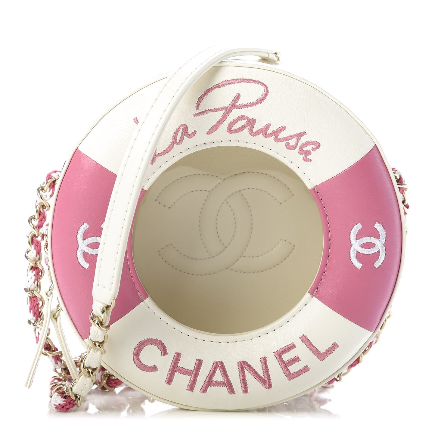 Lambskin Coco Lifesaver Round Bag Pink White