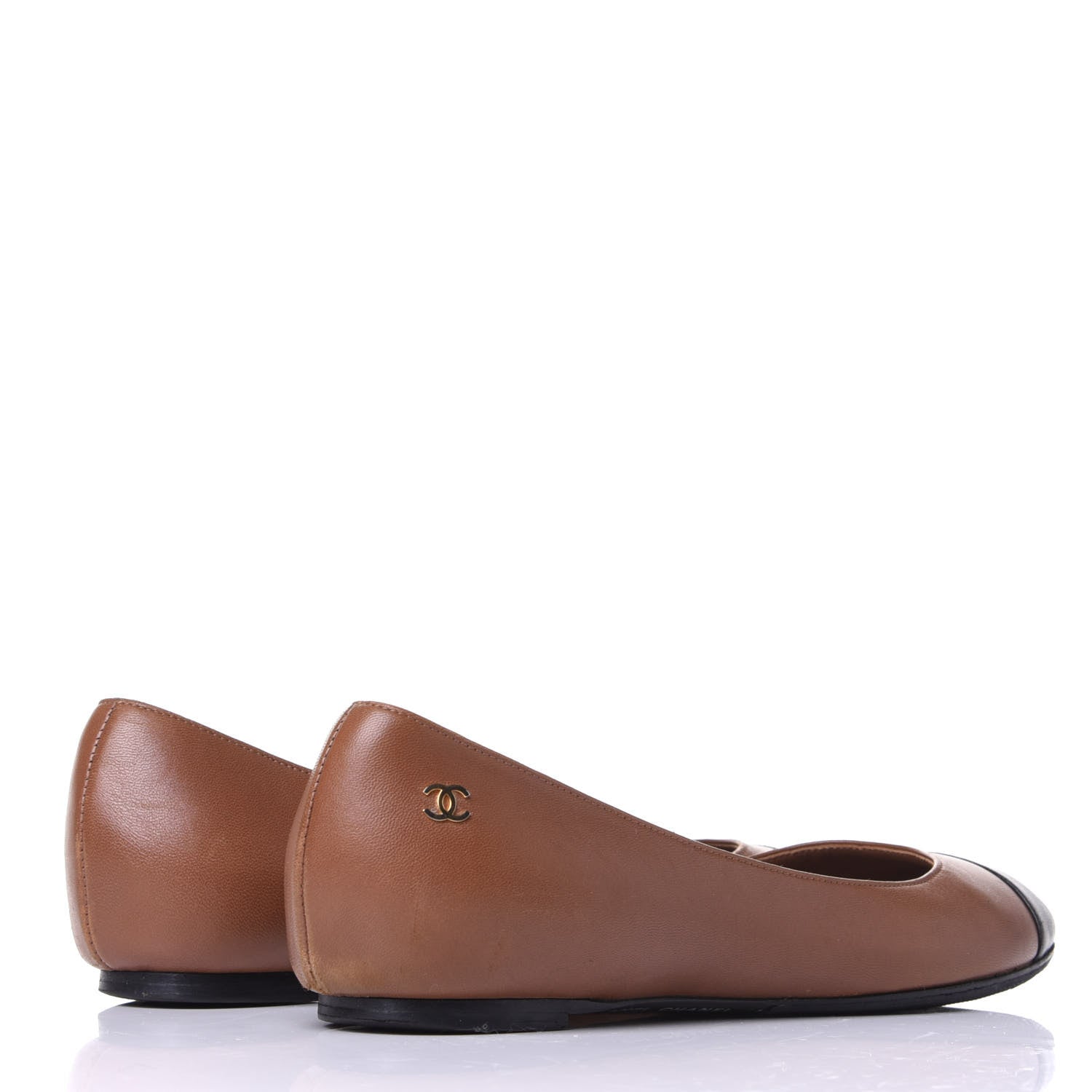 Chanel Lambskin Cap Toe CC Ballerina Flats 35.5 Marron Black 4 of 11