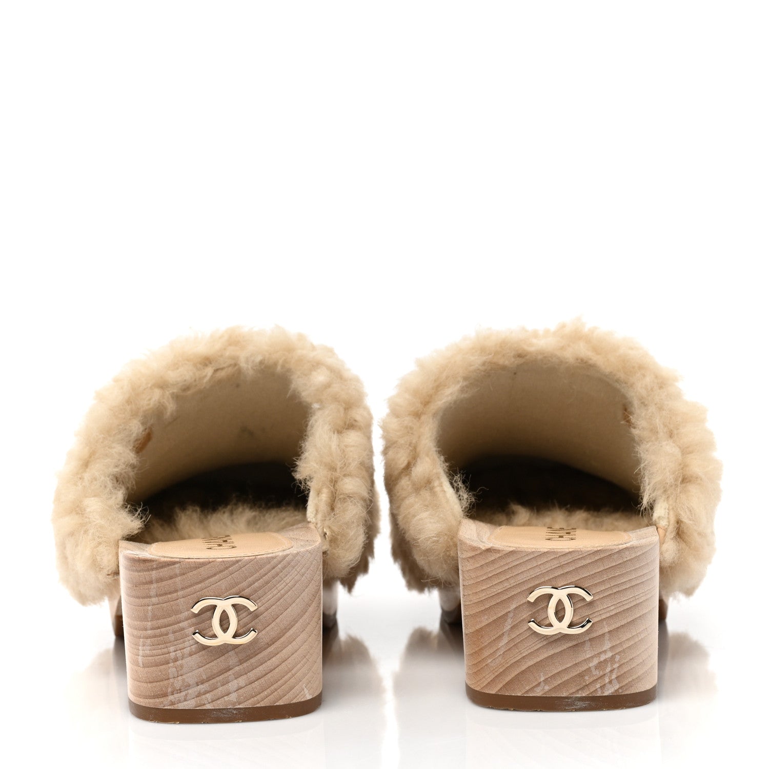 Chanel Shearling Lambskin Clogs 38 Beige 5 of 9