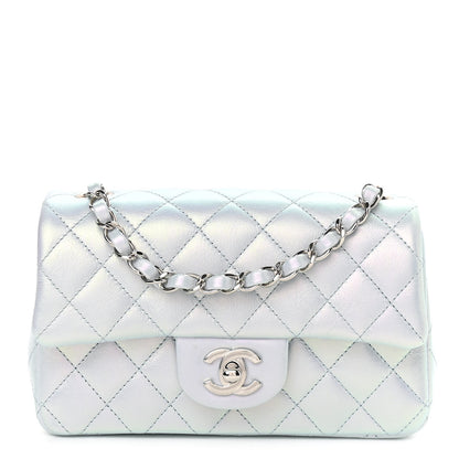 Chanel Iridescent Calfskin Quilted Mini Rectangular Flap Light Blue 1 of 9