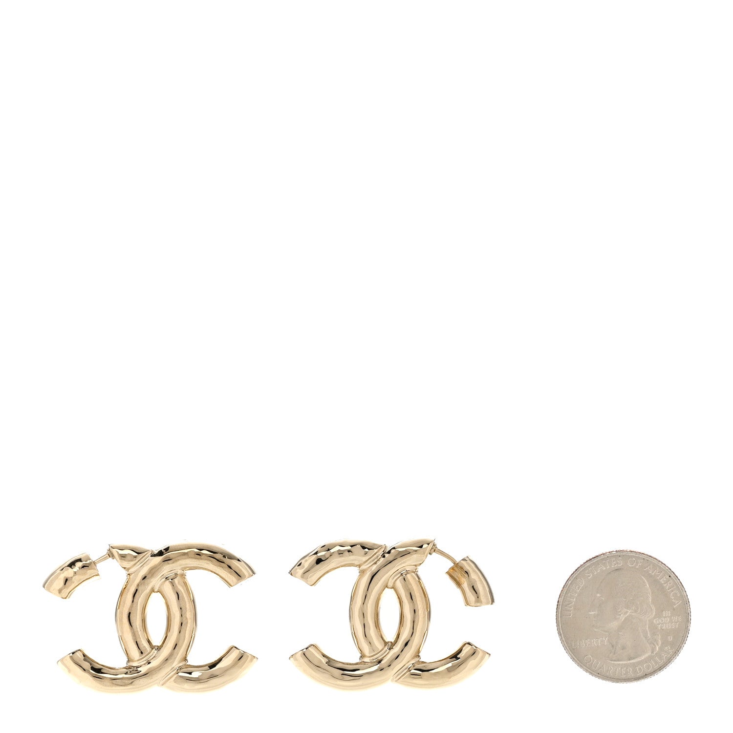 Chanel Metal Large CC Earrings Light Gold 2 of 5