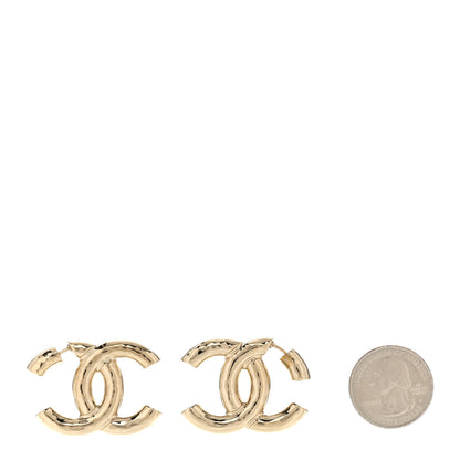 Chanel Metal Large CC Earrings Light Gold 2 of 5