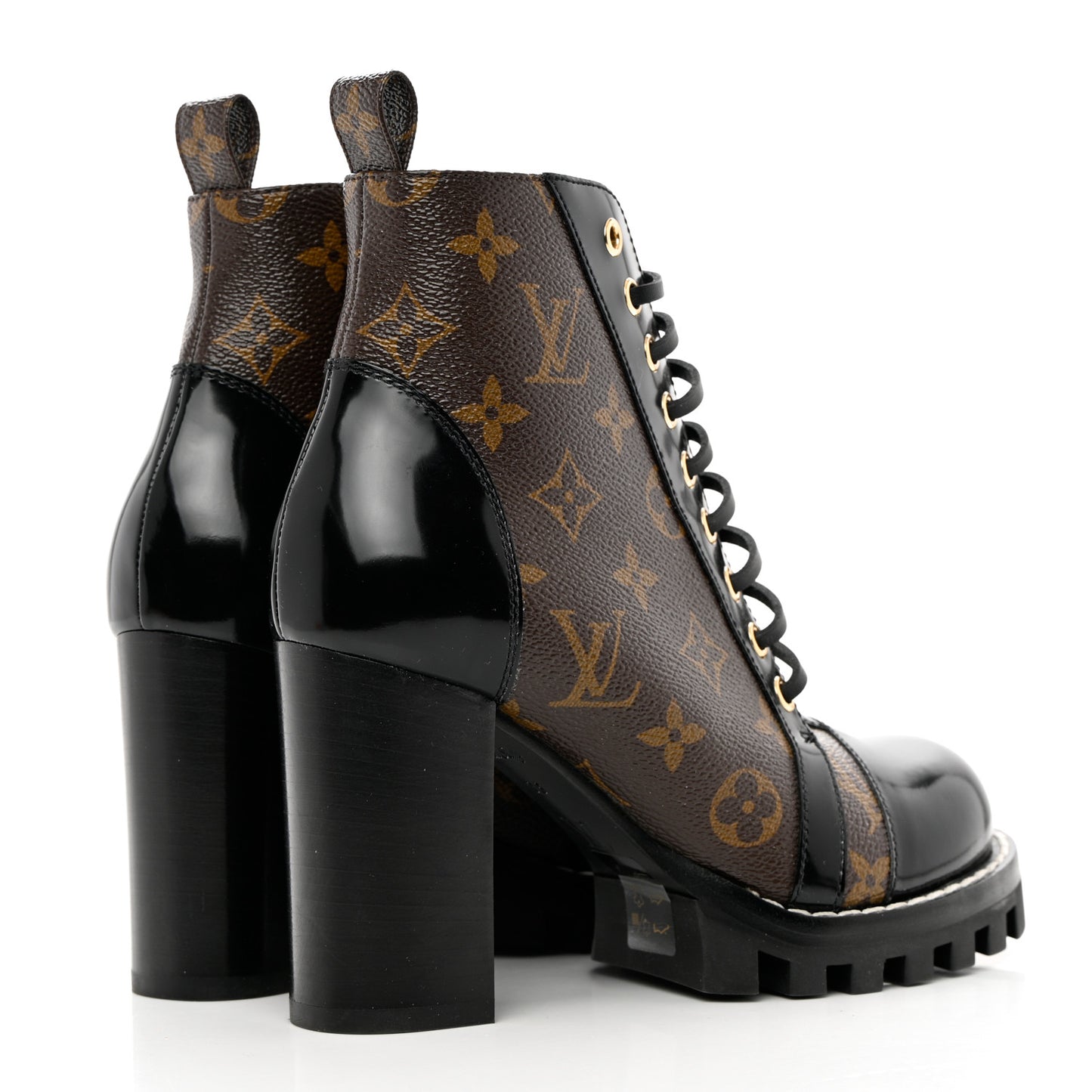 Patent Calfskin Monogram Star Trail Ankle Boots 36 Black