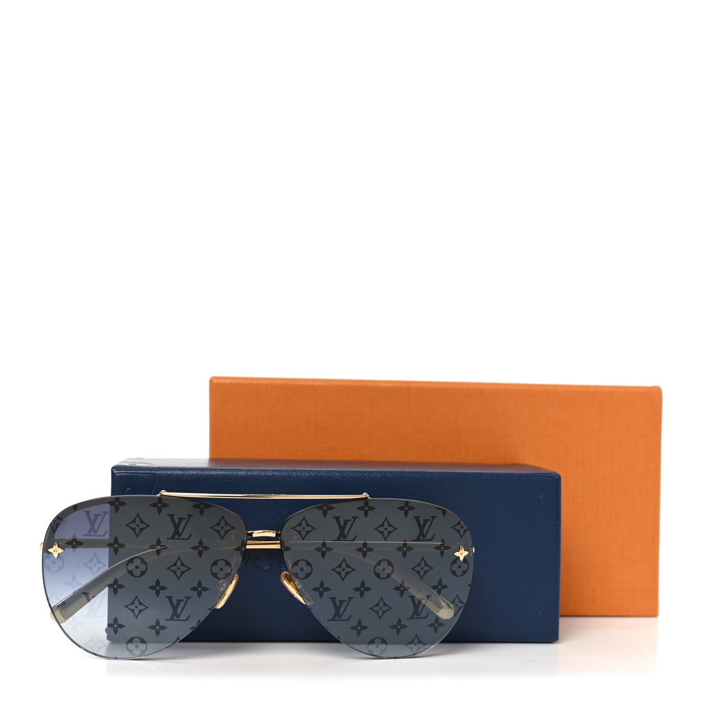 Metal Monogram LV Pilot Light Sunglasses Z1914U Gold Dark Gun