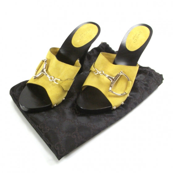 Suede Wooden Horsebit Heels 7 Yellow