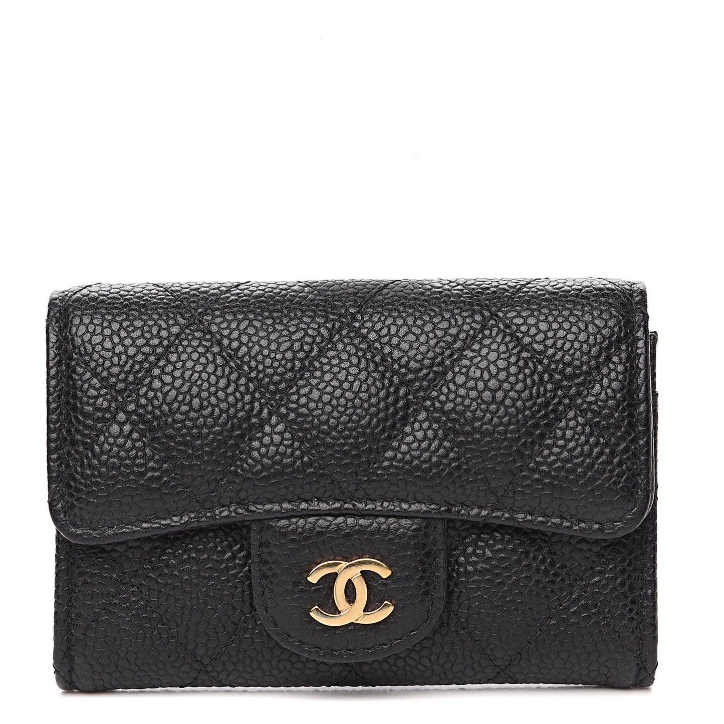 Caviar Quilted Flap Card Holder Black