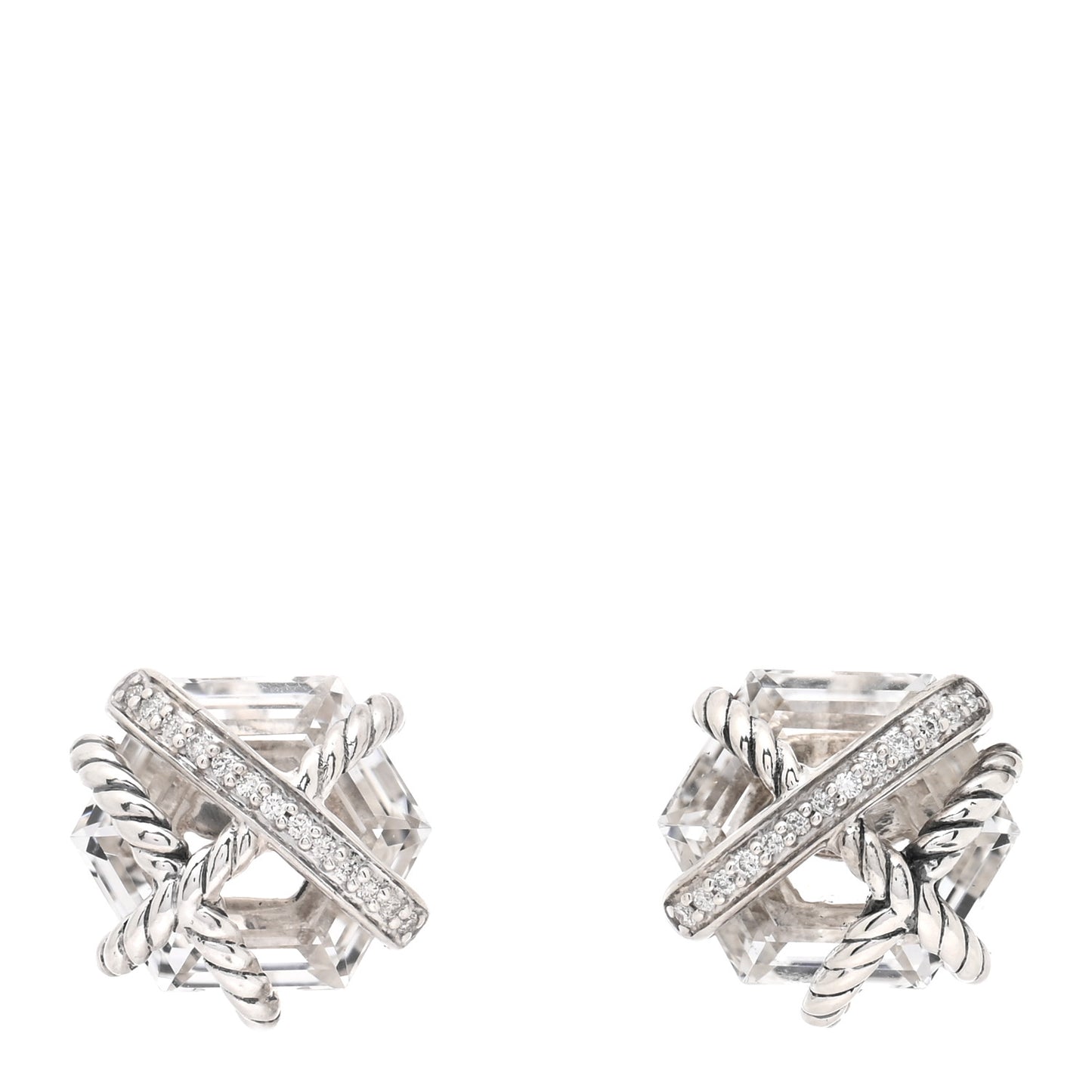 Sterling Silver Diamond Crystal 10mm Cable Wrap Earrings