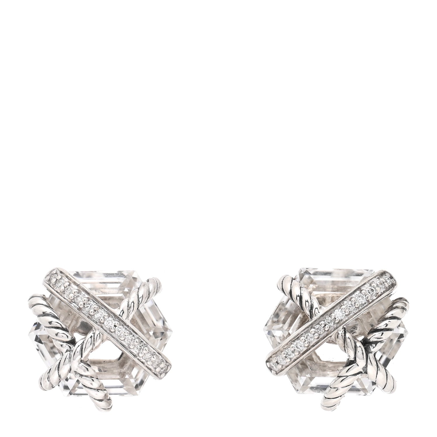 David Yurman Sterling Silver Diamond Crystal 10mm Cable Wrap Earrings 1 of 4
