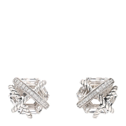 David Yurman Sterling Silver Diamond Crystal 10mm Cable Wrap Earrings 1 of 4