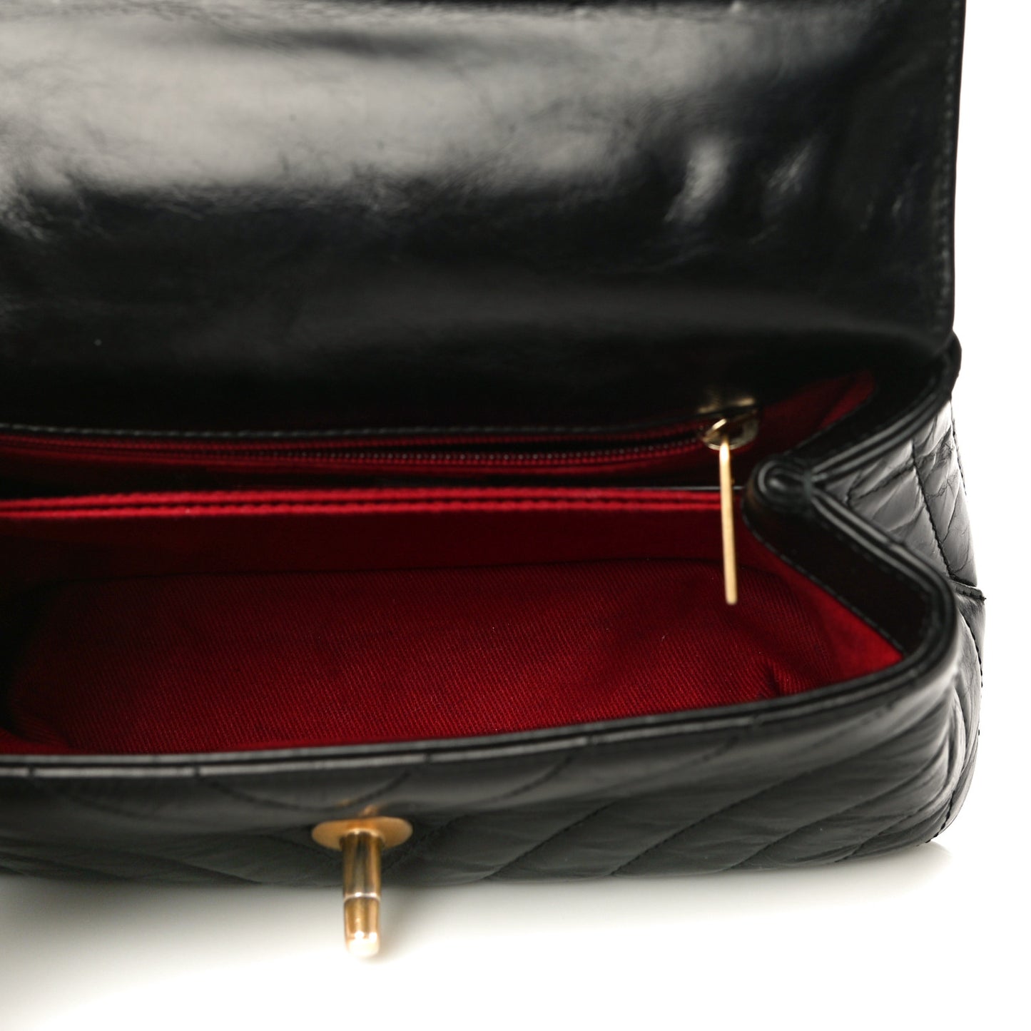 Aged Calfskin Chevron Quilted Mini Coco Handle Flap Black