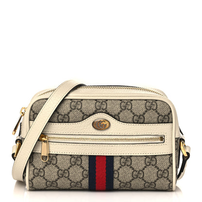 Gucci GG Supreme Monogram Textured Calfskin Web Mini Ophidia Shoulder Bag Beige Ebony Mystic White 1 of 9