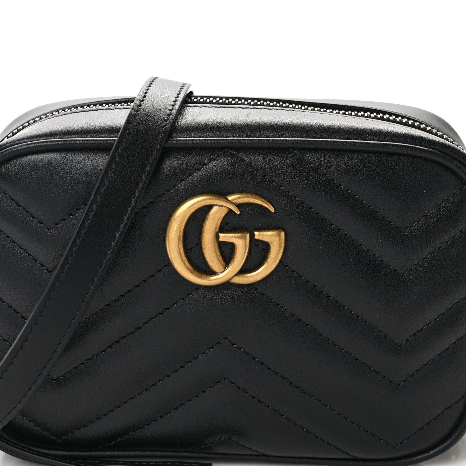 Gucci Calfskin Matelasse Mini GG Marmont Chain Shoulder Bag Black 8 of 12