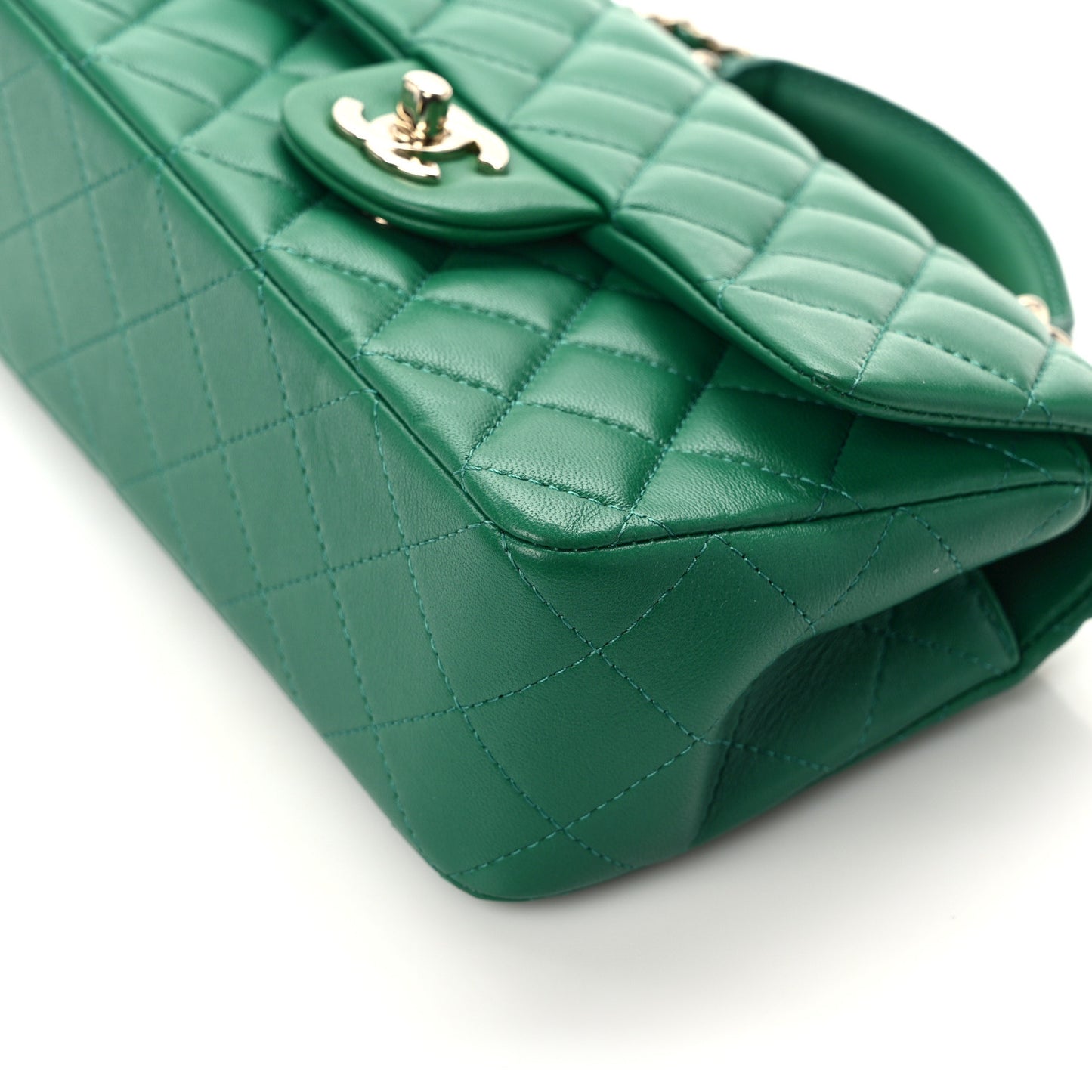 Lambskin Quilted Mini Top Handle Rectangular Flap Green
