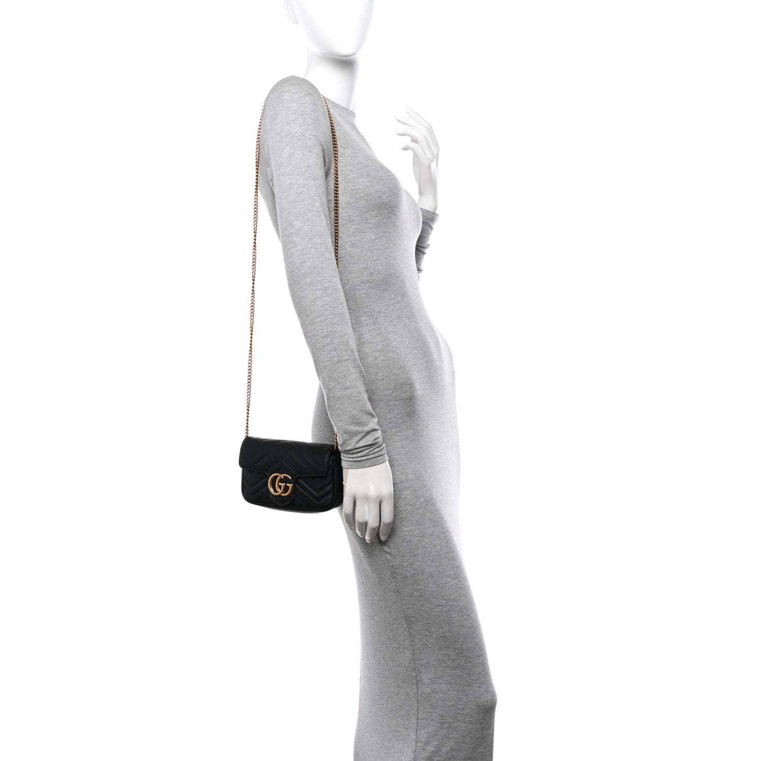 Gucci Calfskin Matelasse Super Mini GG Marmont Shoulder Bag Black 2 of 11