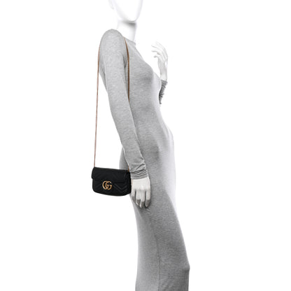 Gucci Calfskin Matelasse Super Mini GG Marmont Shoulder Bag Black 2 of 11