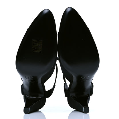 Chanel Grosgrain Satin Cap Toe CC Pumps 37.5 Black 6 of 6