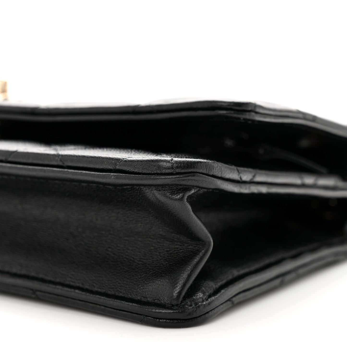 Lambskin Quilted Trendy Chain CC Wallet On Chain WOC Black