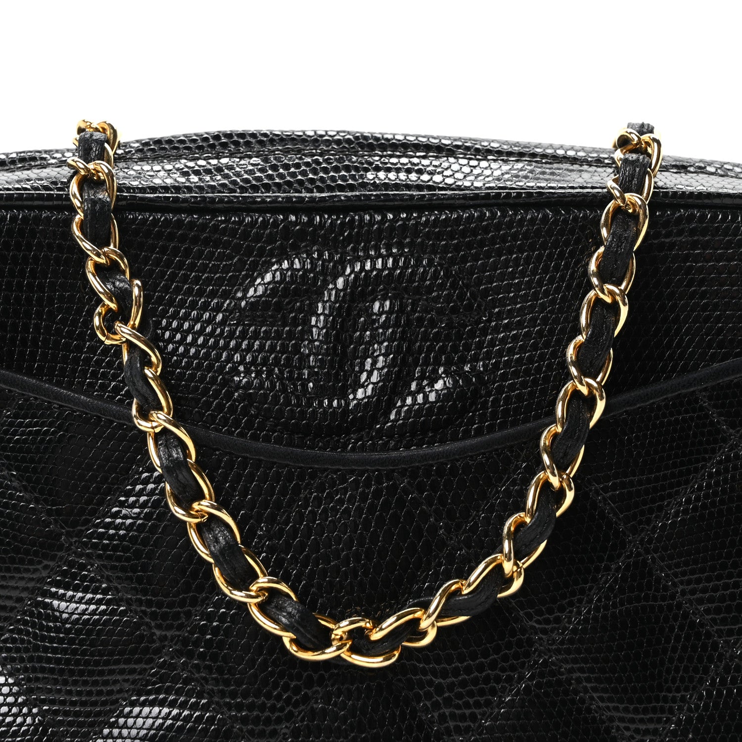 Chanel Lizard Quilted Small Tassel Camera Case Black 1842683