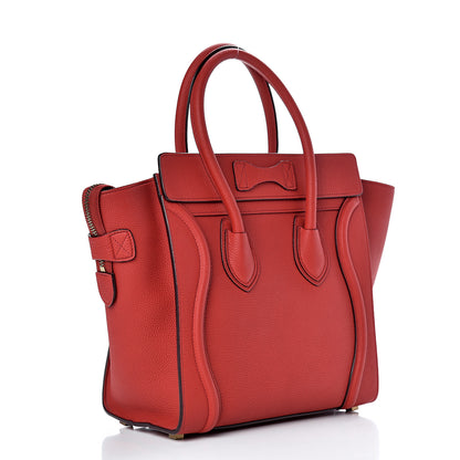 Celine Drummed Calfskin Micro Luggage Red 2 of 12