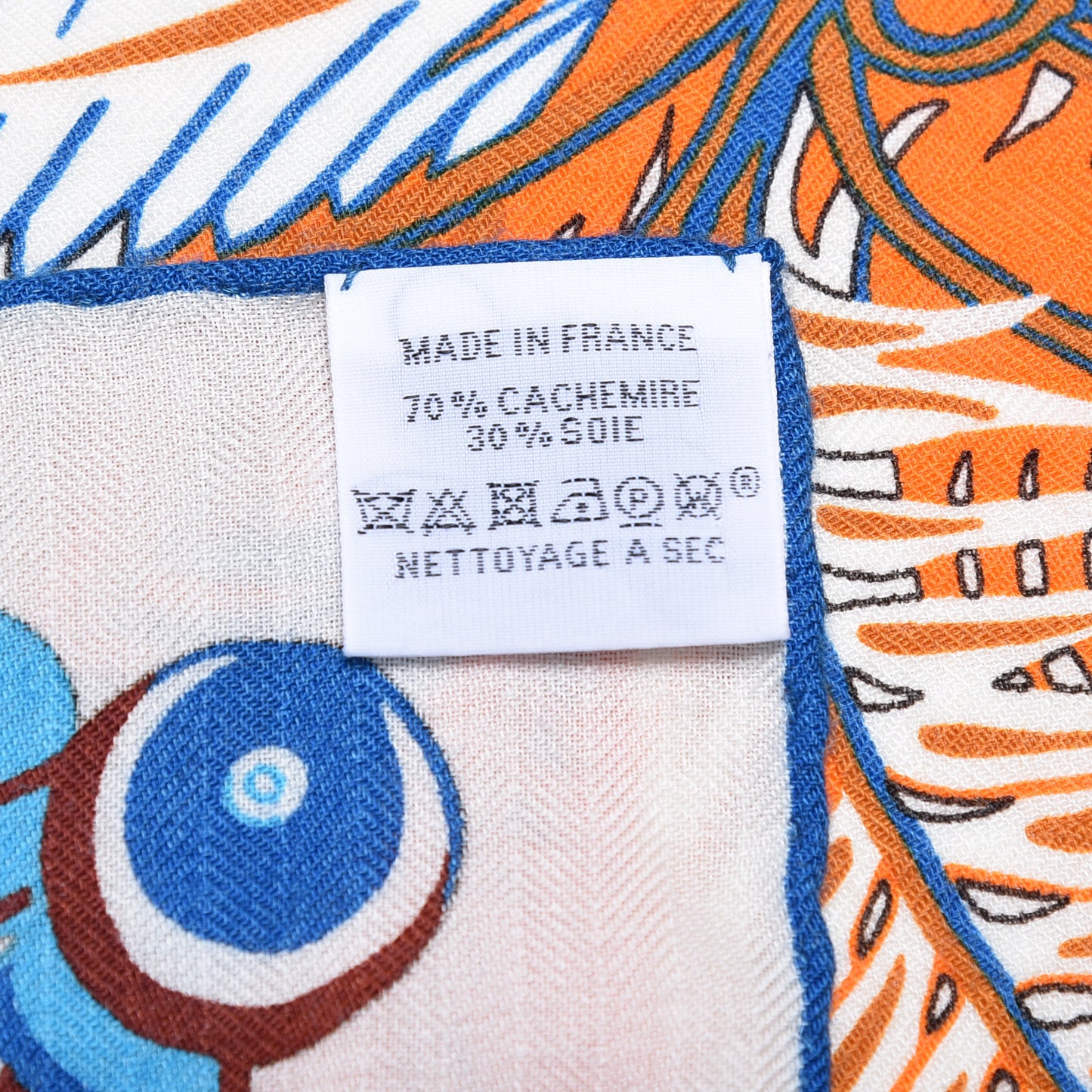 Cashmere Silk Mythiques Phoenix Coloriage Shawl 140 Blanc Orange Bleu