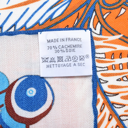 Hermes Cashmere Silk Mythiques Phoenix Coloriage Shawl 140 Blanc Orange Bleu 7 of 7