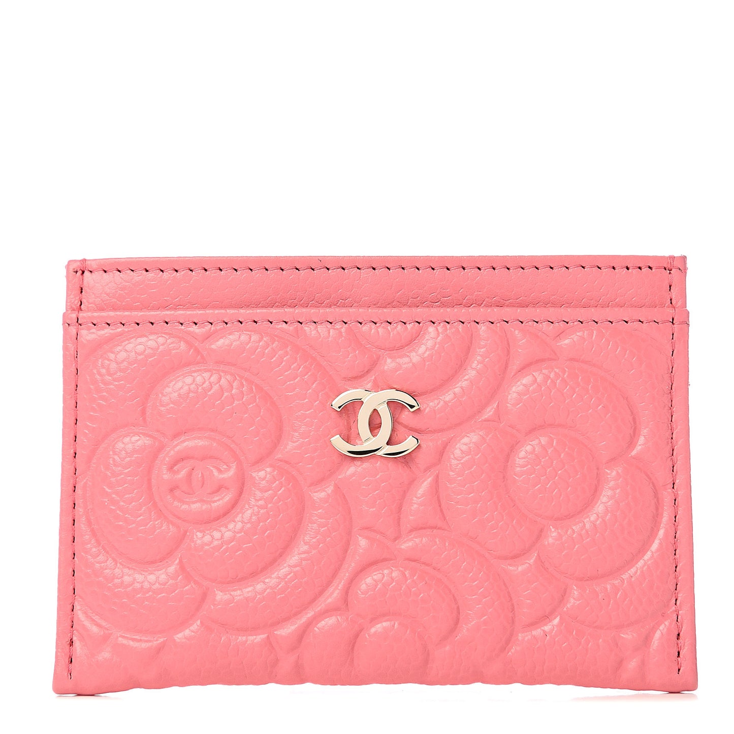 Caviar Camellia Embossed Card Holder Pink
